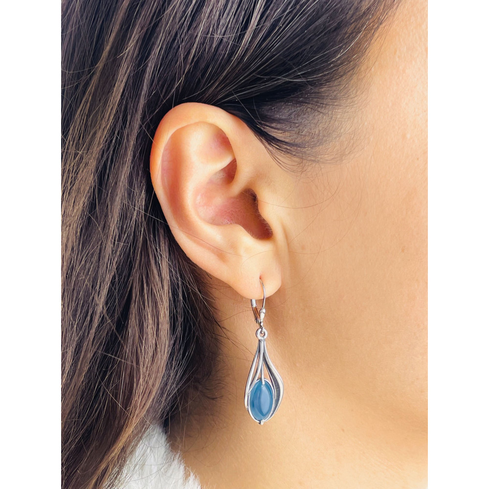 Oval 925 Silber Ohrringe mit Agat