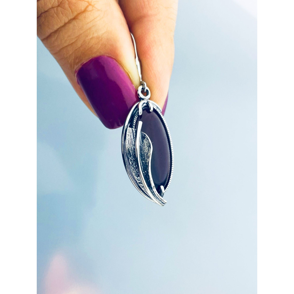 Oval 925 Silber Ohrringe mit Pflaumenstein