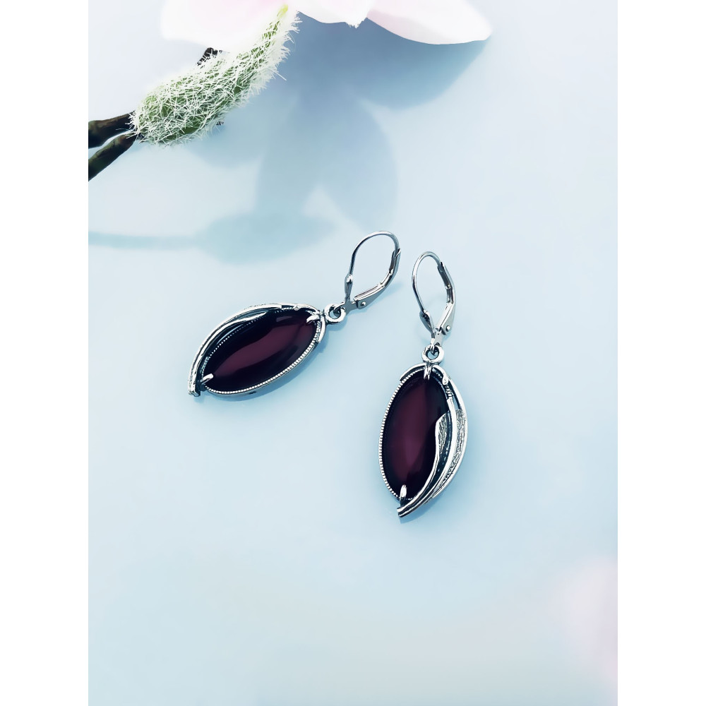 Oval 925 Silber Ohrringe mit Pflaumenstein