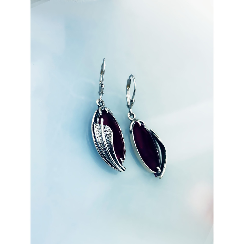 Oval 925 Silber Ohrringe mit Pflaumenstein