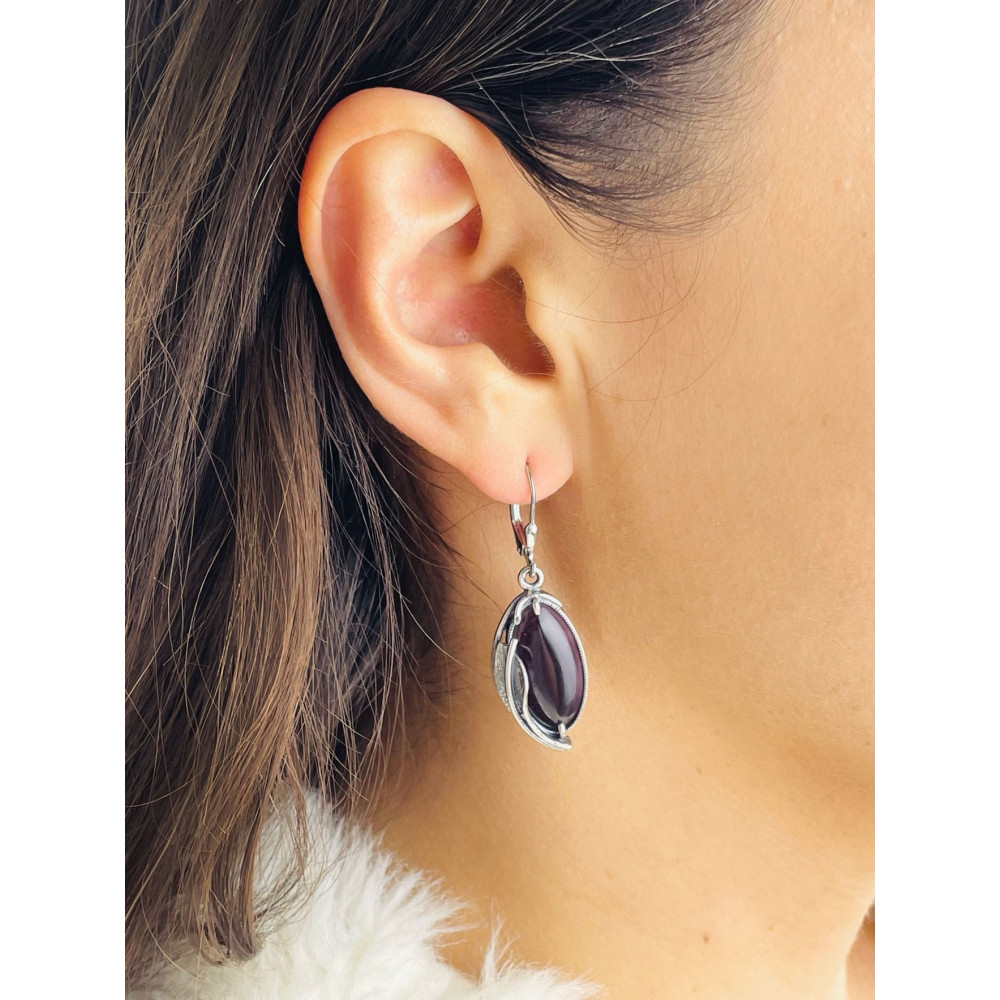 Oval 925 Silber Ohrringe mit Pflaumenstein