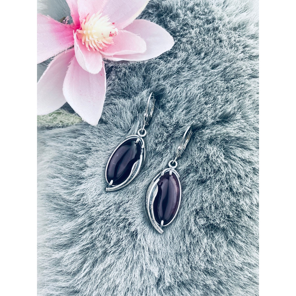 Oval 925 Silber Ohrringe mit Pflaumenstein