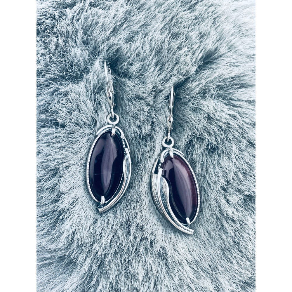 Oval 925 Silber Ohrringe mit Pflaumenstein