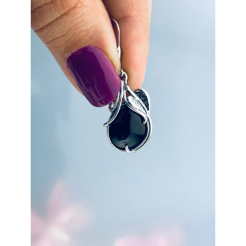 925 Silber Ohrringe mit Onyx und Zirkonia