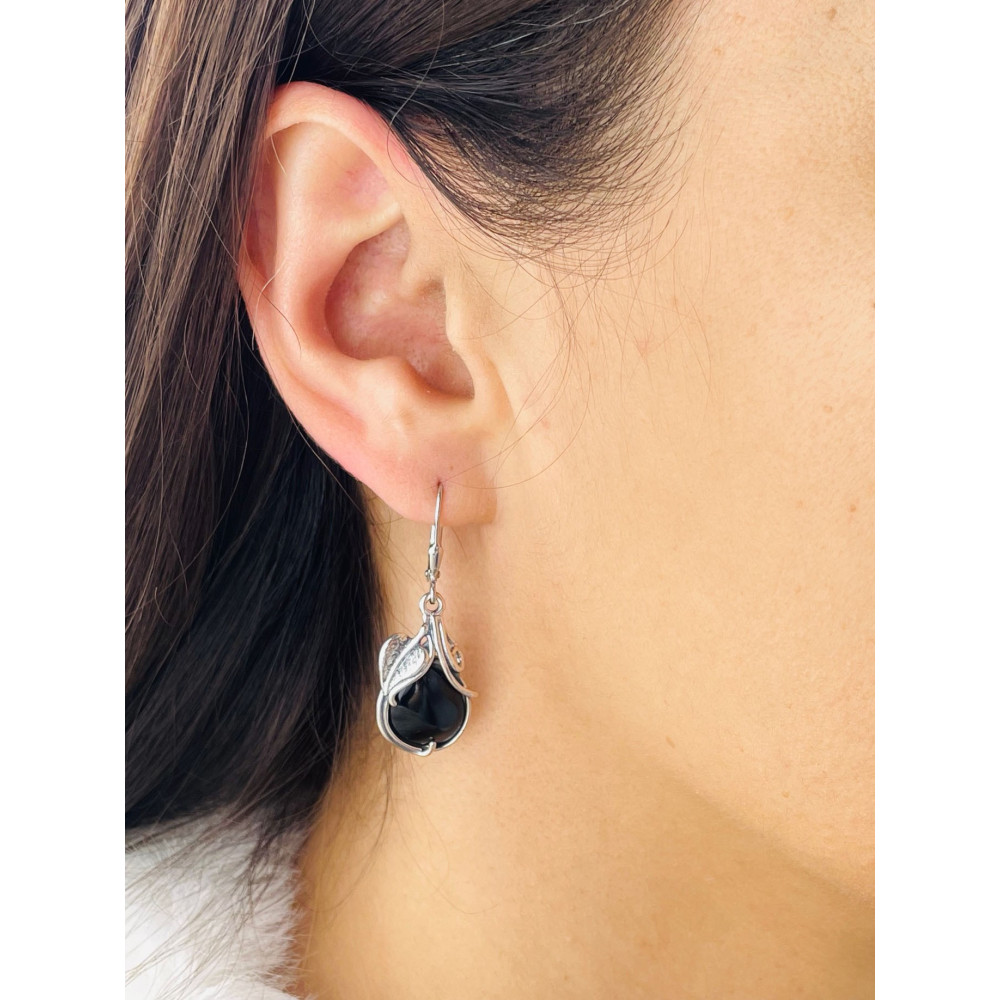 925 Silber Ohrringe mit Onyx und Zirkonia