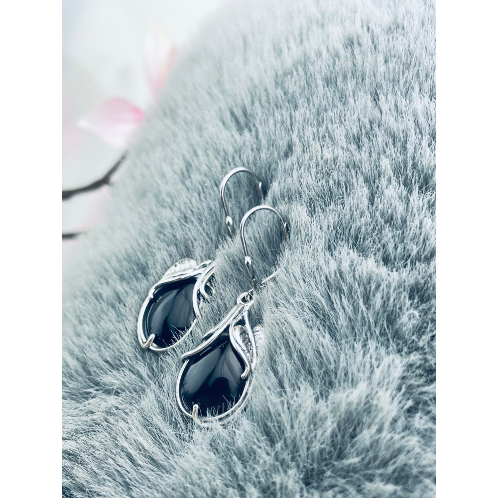 925 Silber Ohrringe mit Onyx und Zirkonia