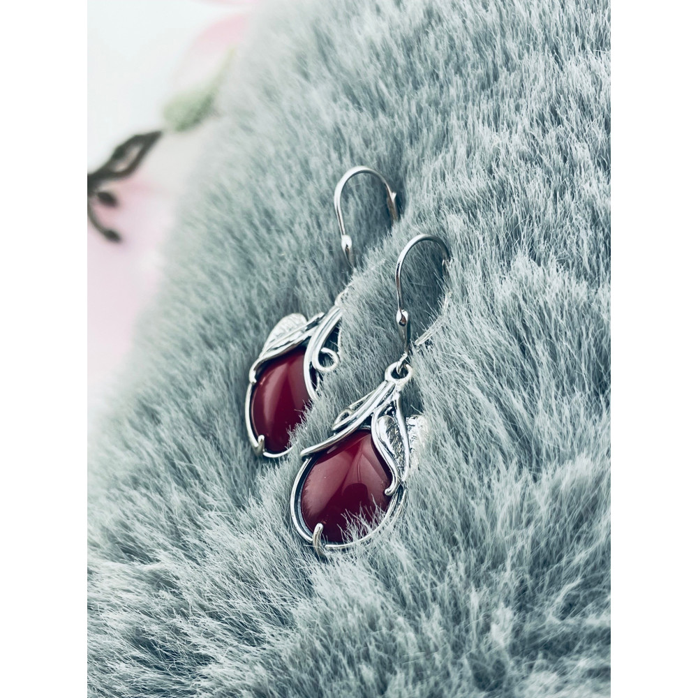 925 Silber Ohrringe mit Korallenstein und Zirkonia