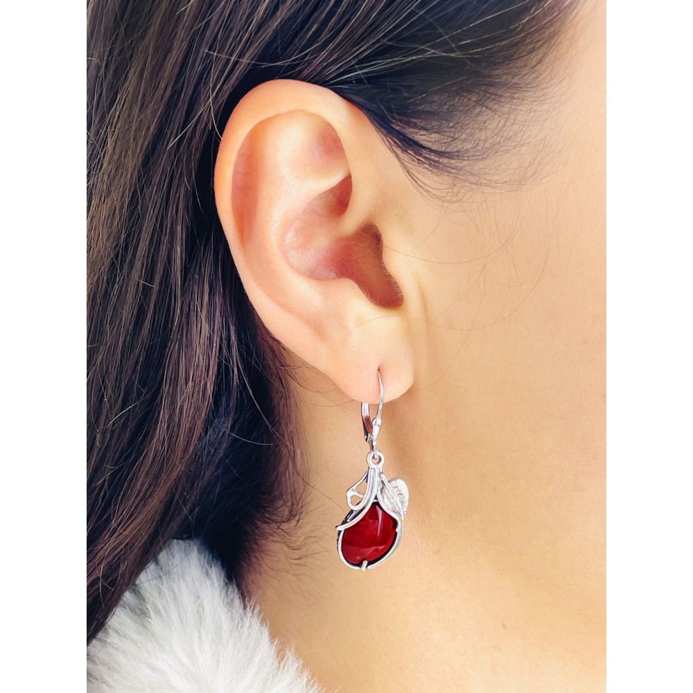 925 Silber Ohrringe mit Korallenstein und Zirkonia