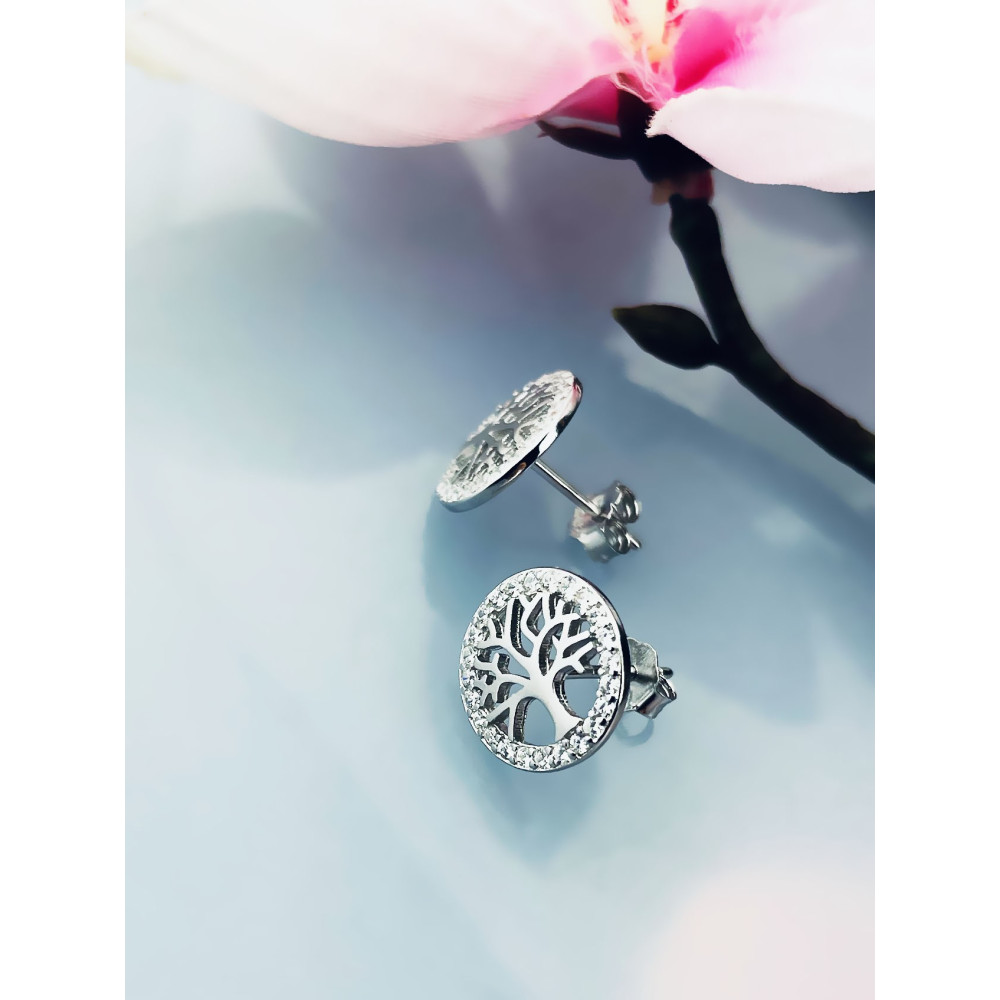 925 Silber Ohrringe Baum mit Zirkonia