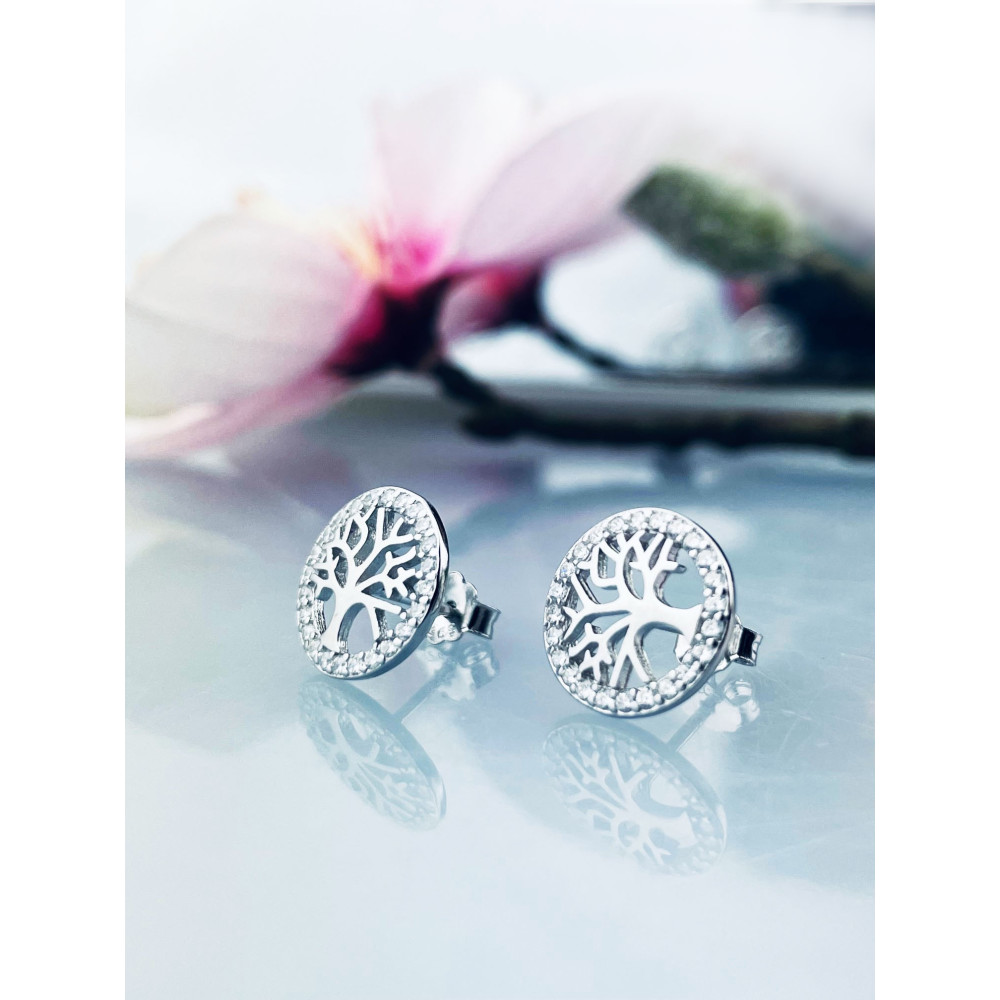 925 Silber Ohrringe Baum mit Zirkonia
