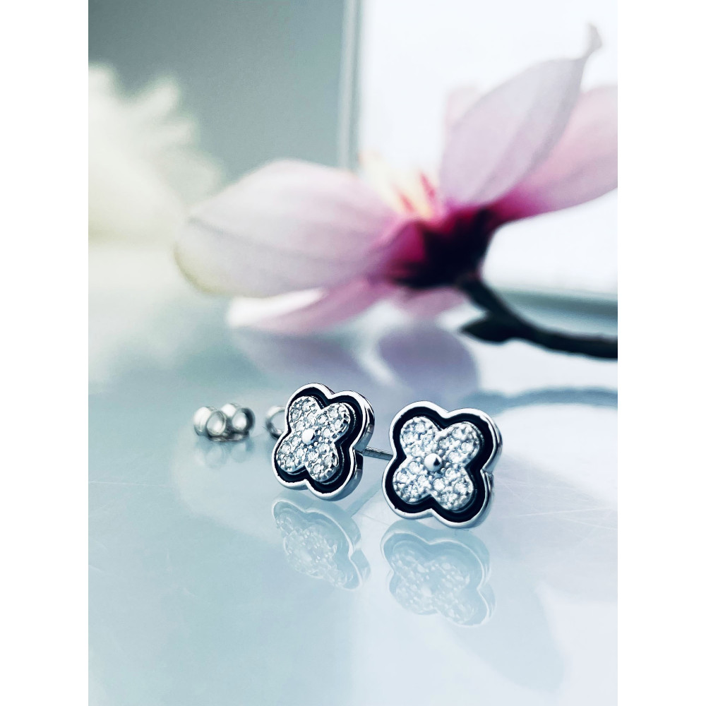 925 Silber Ohrringe Kleeblatt mit Zirkonia