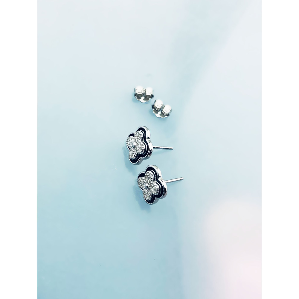 925 Silber Ohrringe Kleeblatt mit Zirkonia