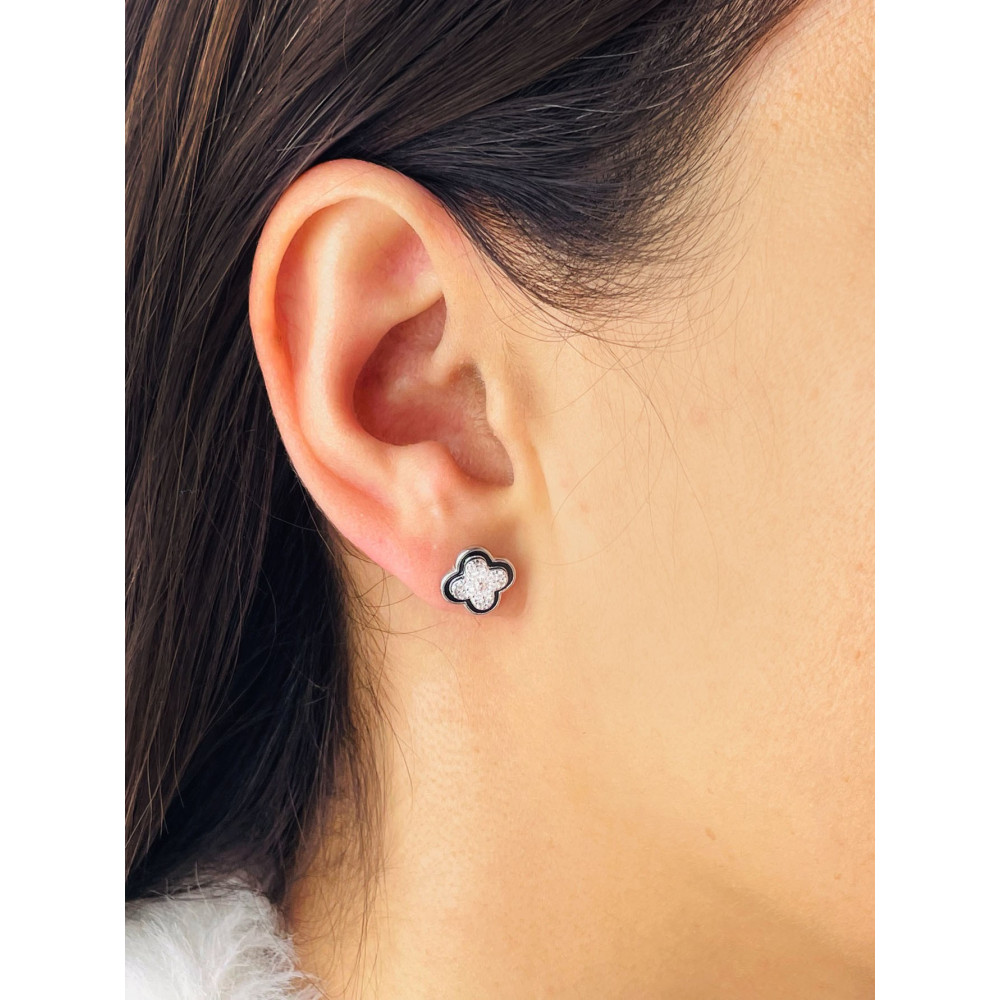 925 Silber Ohrringe Kleeblatt mit Zirkonia