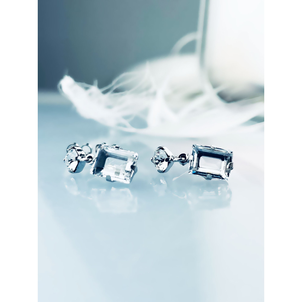 Srebrne kolczyki prostokąty Swarovski Elements