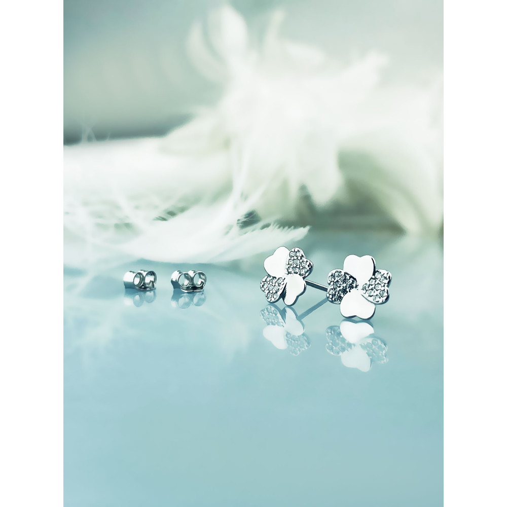 Srebrne kolczyki koniczynki z cyrkoniami