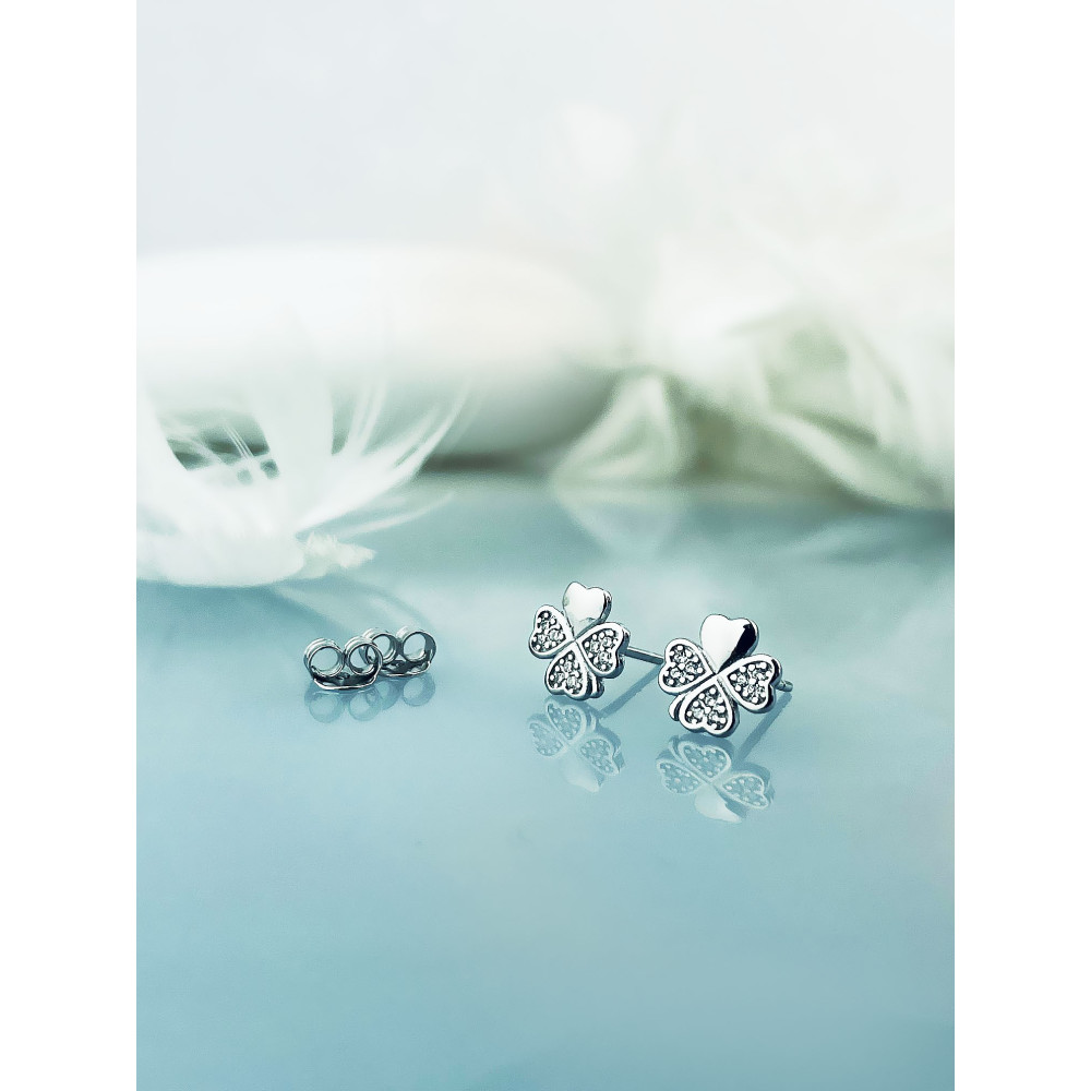 925 Silber Ohrringe Kleeblatt mit Zirkonia
