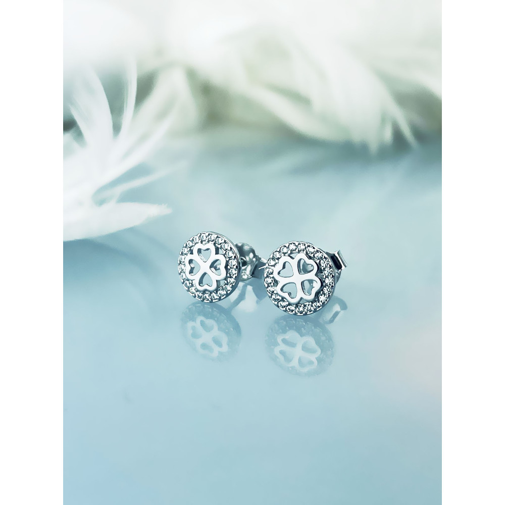 Srebrne kolczyki koniczynki z cyrkoniami