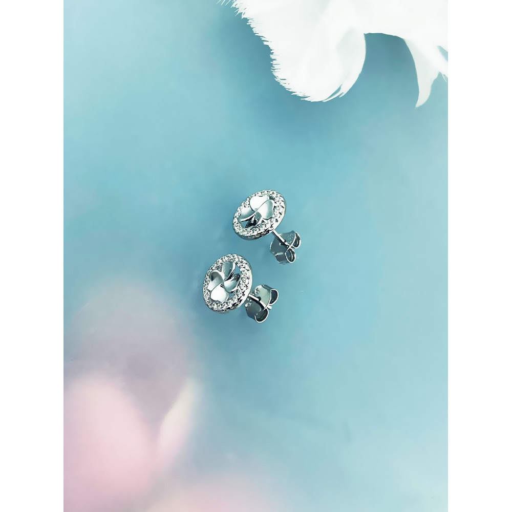 925 Silber Ohrringe Kleeblatt mit Zirkonia