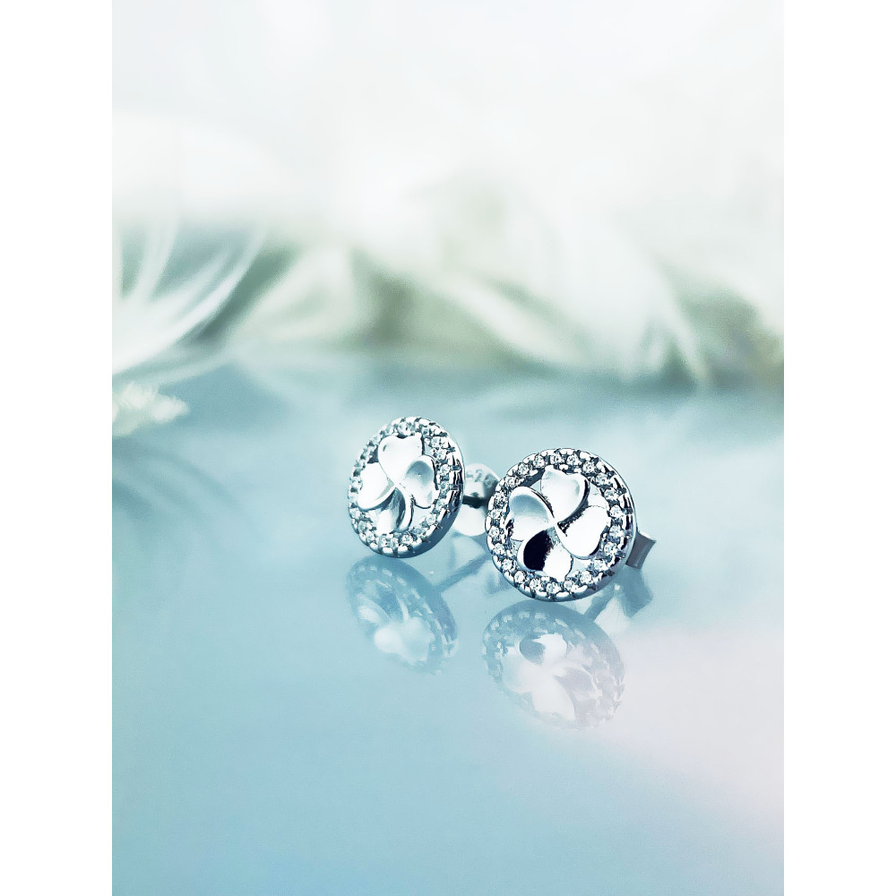 925 Silber Ohrringe Kleeblatt mit Zirkonia