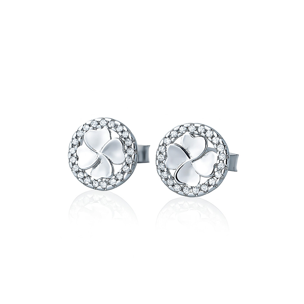 925 Silber Ohrringe Kleeblatt mit Zirkonia