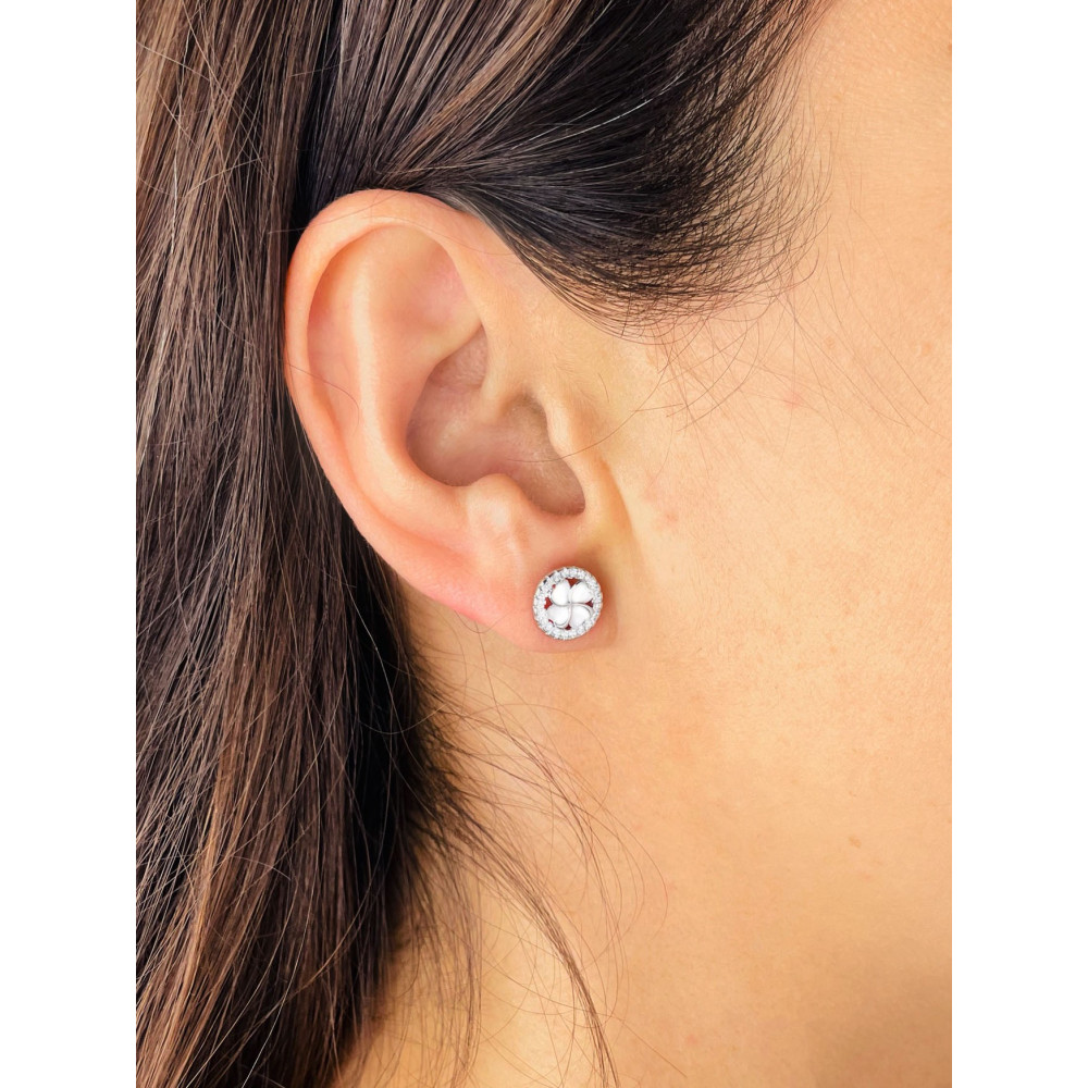 925 Silber Ohrringe Kleeblatt mit Zirkonia