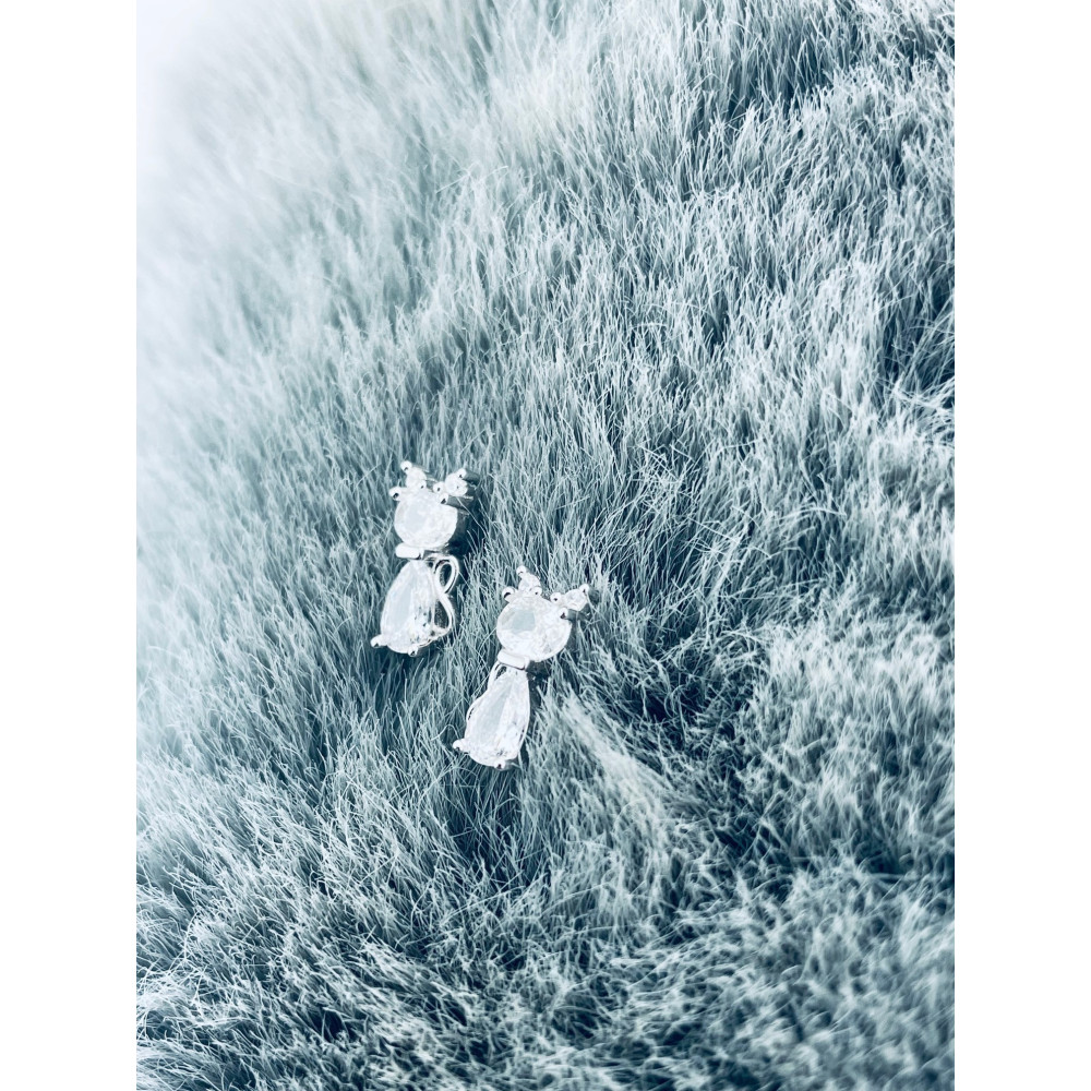 925 Silber Ohrringe Katzen mit Zirkonia