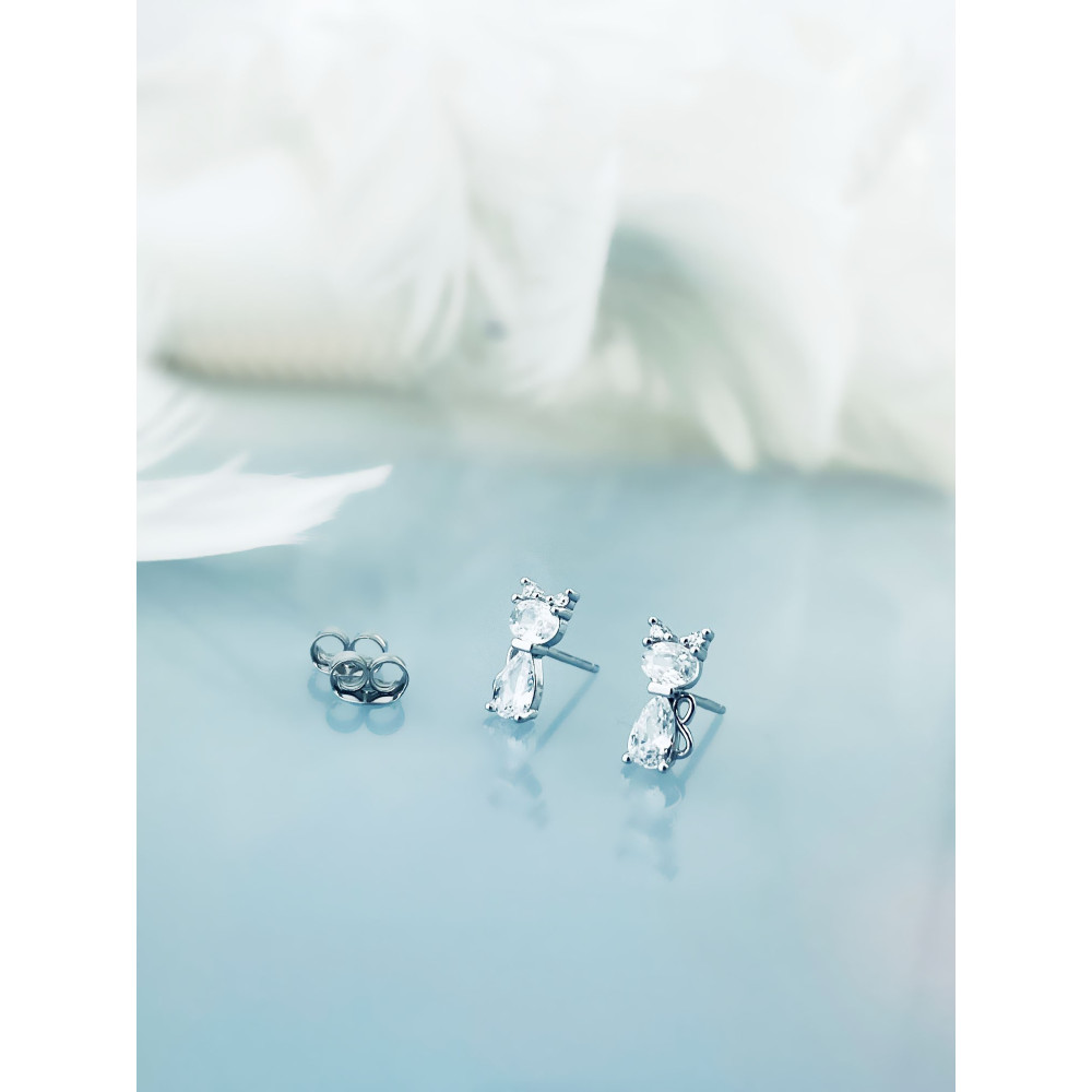 925 Silber Ohrringe Katzen mit Zirkonia