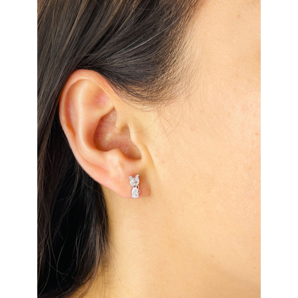 925 Silber Ohrringe Katzen mit Zirkonia