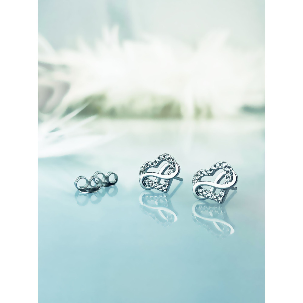 925 Silber Ohrringe Infinity und Herz mit Zirkonia