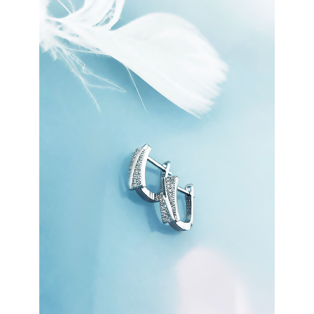 925 Silber Ohrringe Halbkreise mit Zirkonia