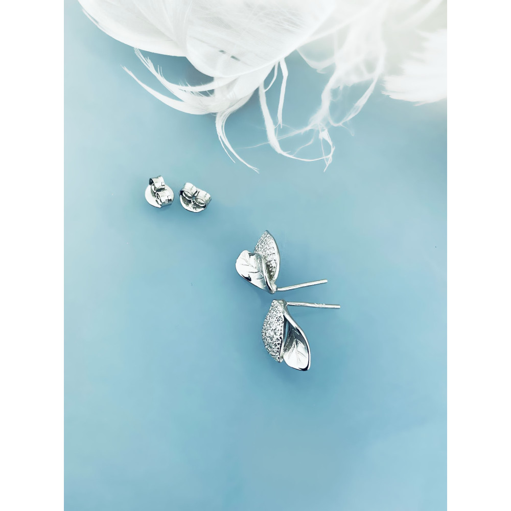 925 Silber Ohrringe Blätter mit Zirkonia