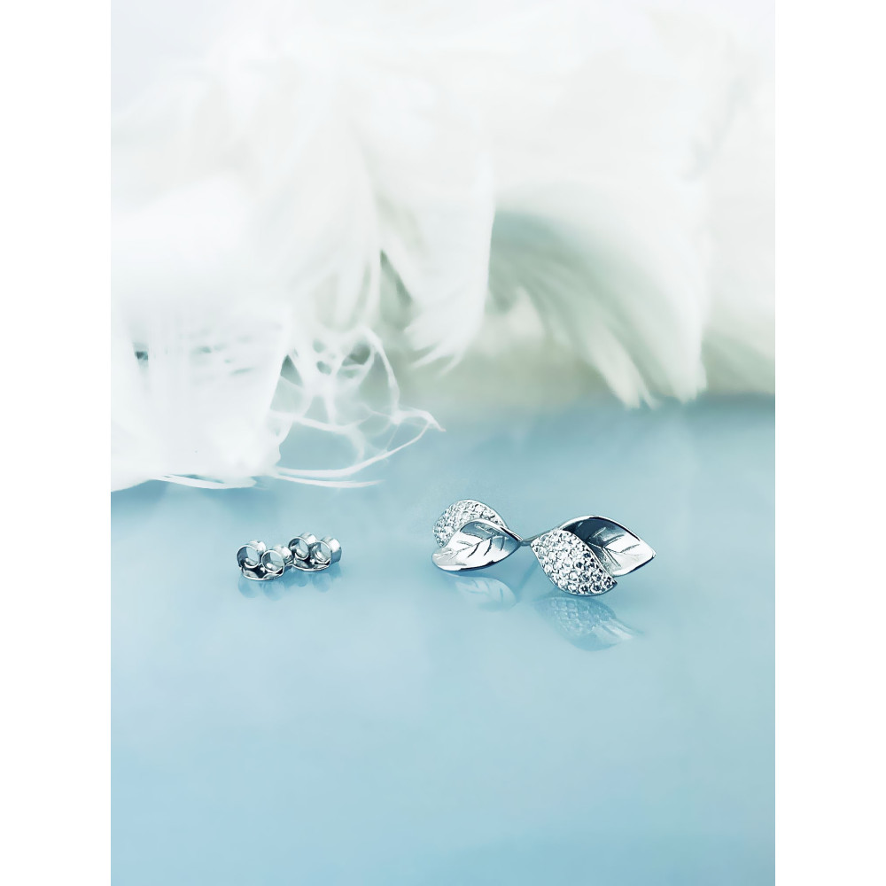925 Silber Ohrringe Blätter mit Zirkonia