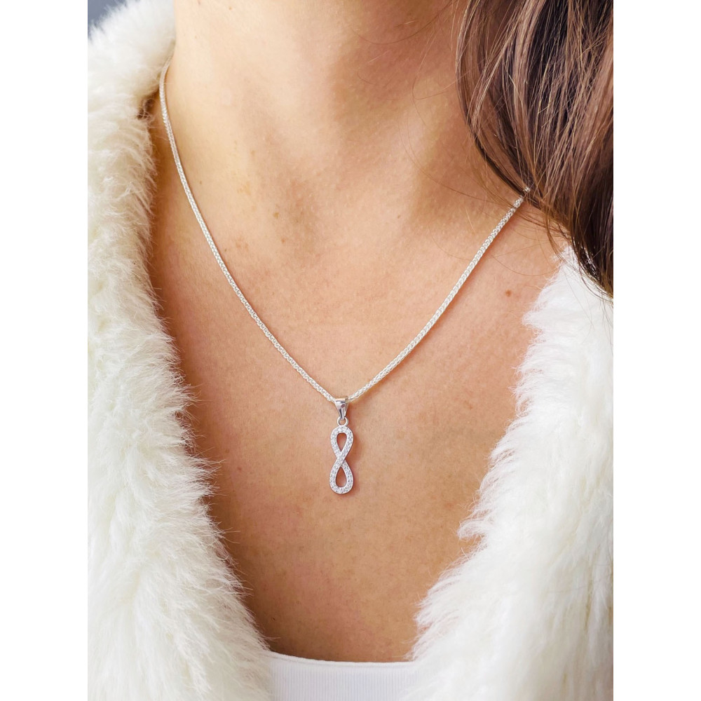 925 Silber Damen Medaillon Anhänger Infinity mit Zirkonia