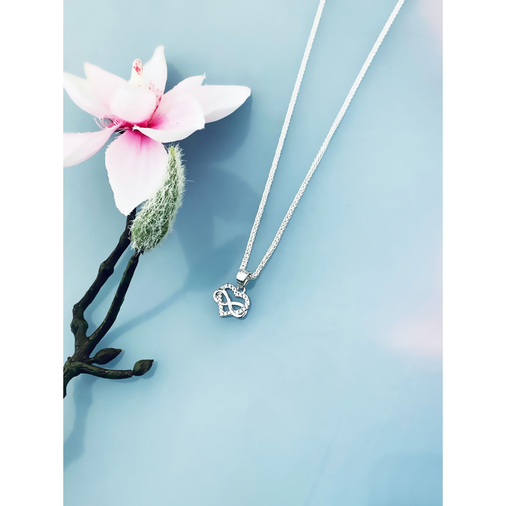 925 Silber Damen Medaillon Anhänger Infinity und Herz mit Zirkonia
