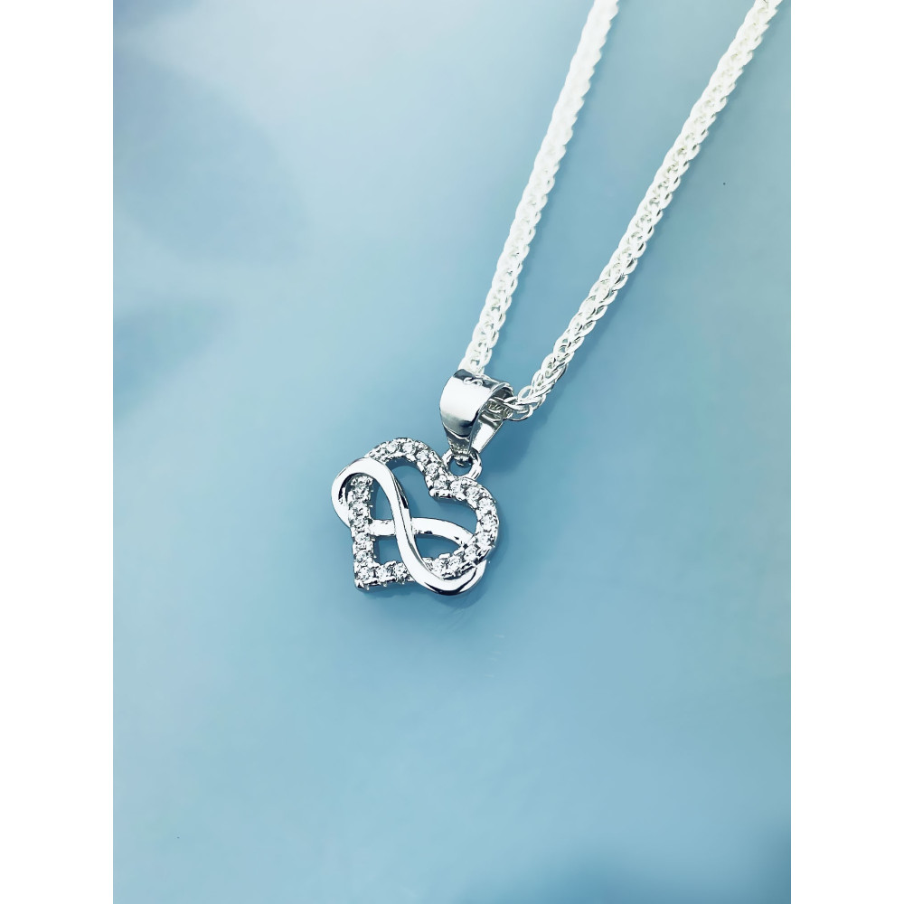 925 Silber Damen Medaillon Anhänger Infinity und Herz mit Zirkonia