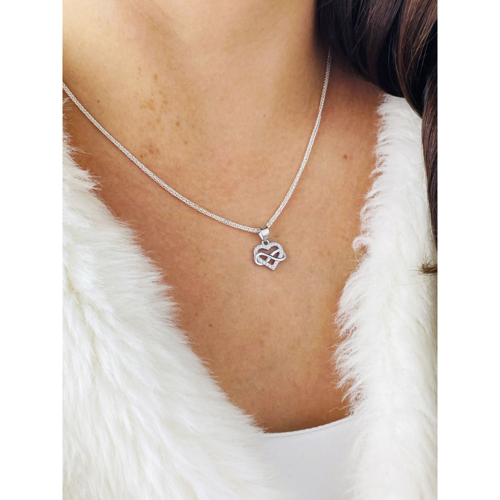925 Silber Damen Medaillon Anhänger Infinity und Herz mit Zirkonia