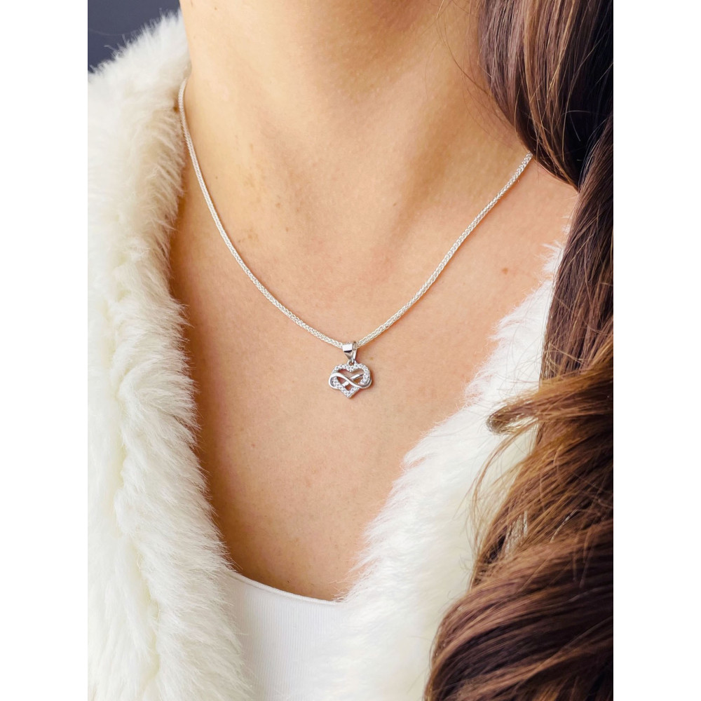 925 Silber Damen Medaillon Anhänger Infinity und Herz mit Zirkonia