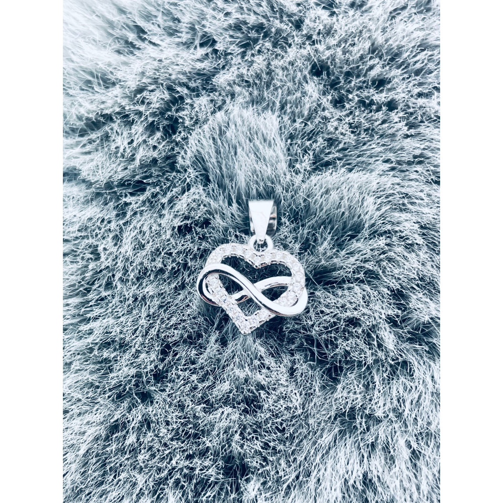 925 Silber Damen Medaillon Anhänger Infinity und Herz mit Zirkonia
