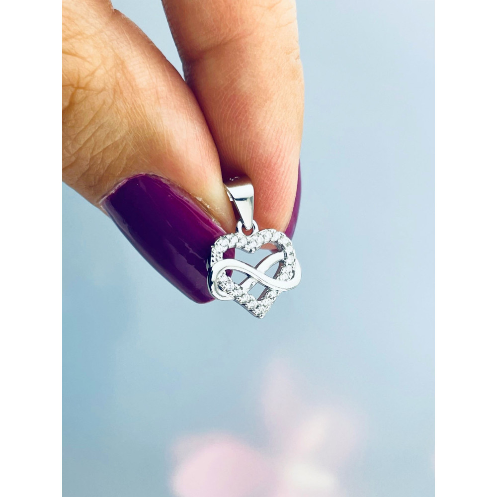 925 Silber Damen Medaillon Anhänger Infinity und Herz mit Zirkonia