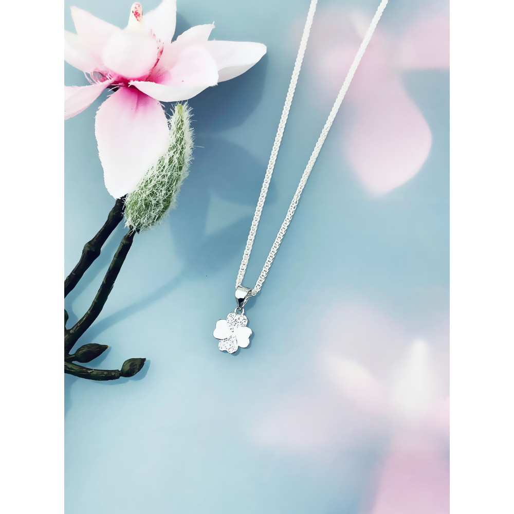 925 Silber Damen Medaillon Anhänger vierblättriges Kleeblatt mit Zirkonia