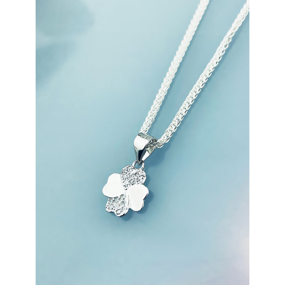 925 Silber Damen Medaillon Anhänger vierblättriges Kleeblatt mit Zirkonia