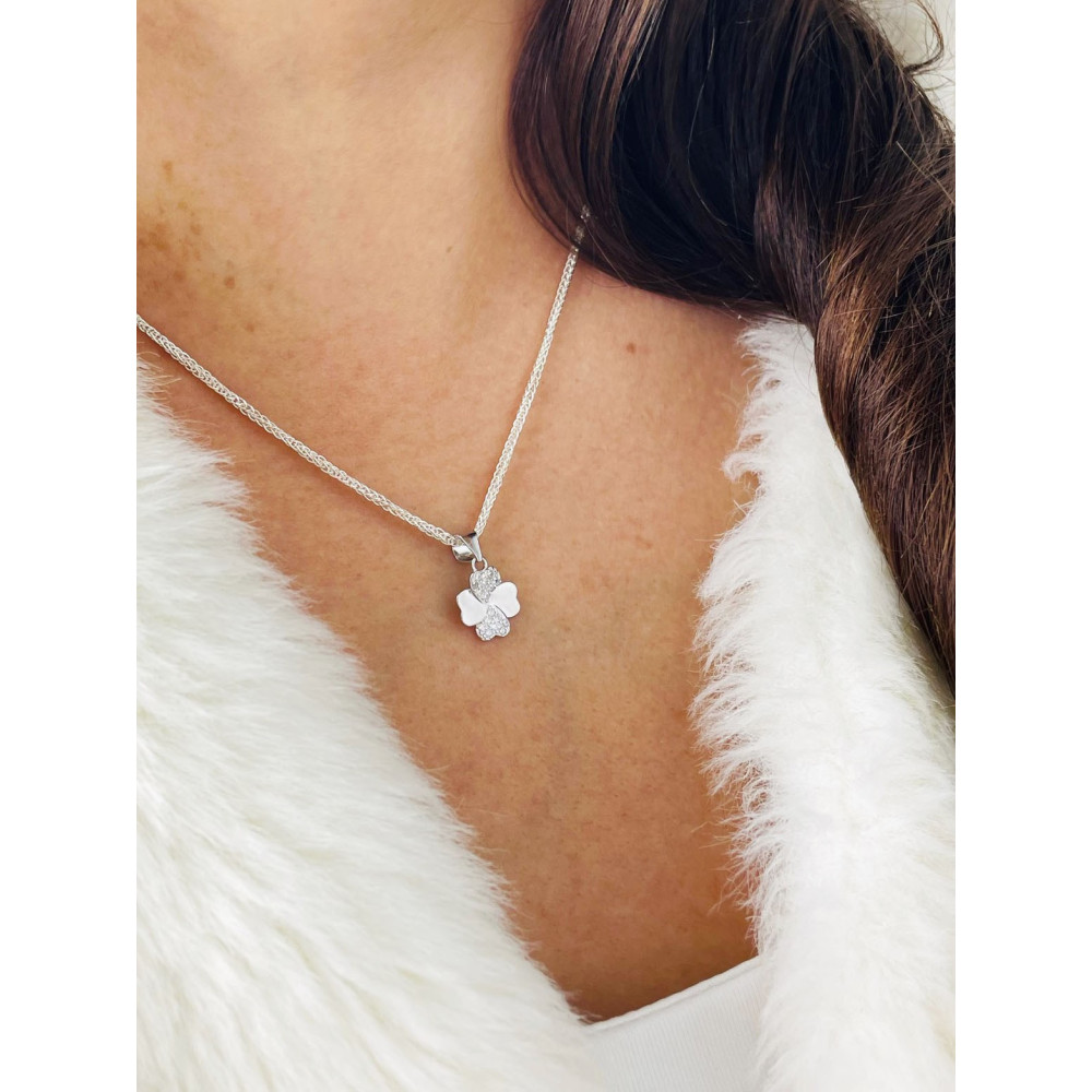 925 Silber Damen Medaillon Anhänger vierblättriges Kleeblatt mit Zirkonia