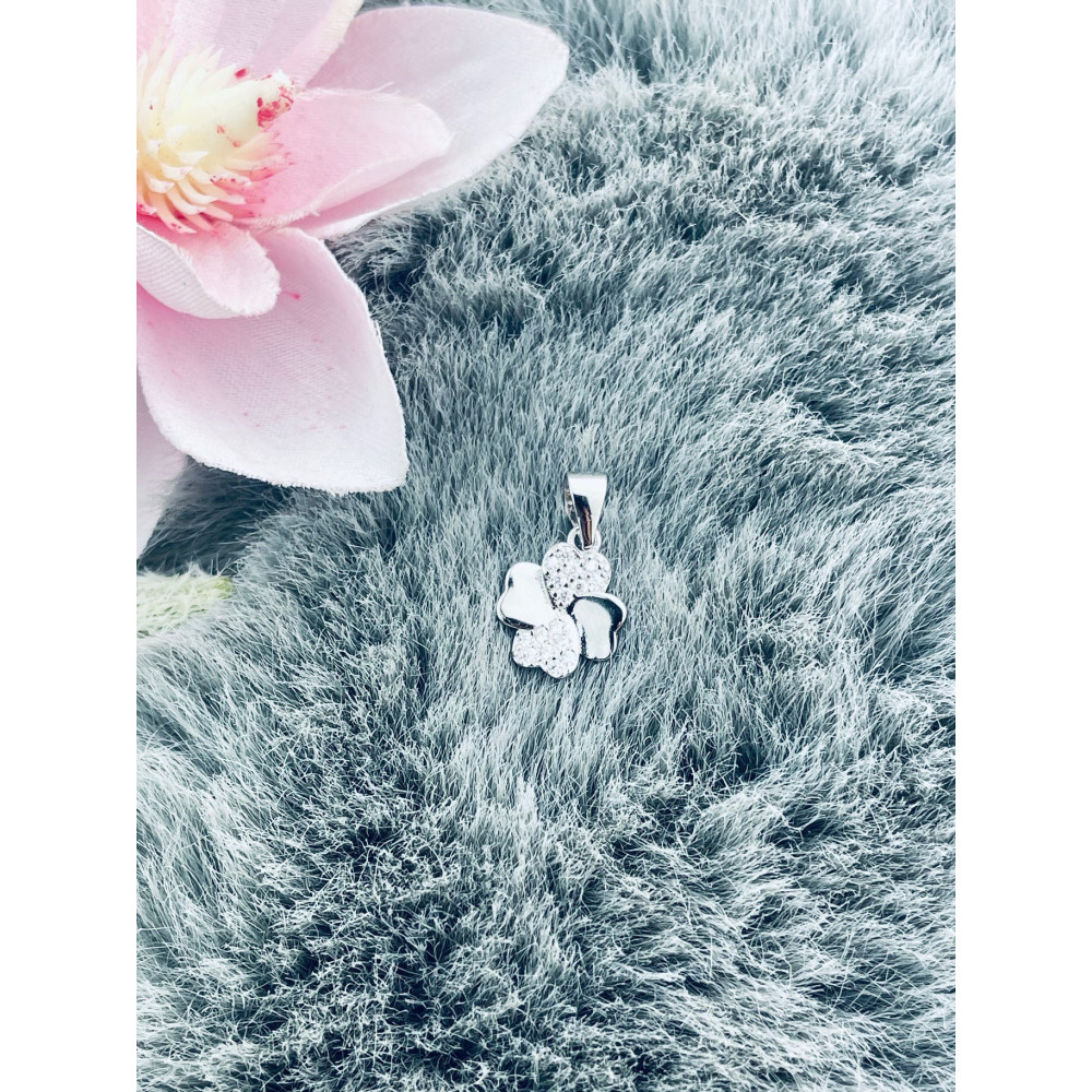 925 Silber Damen Medaillon Anhänger vierblättriges Kleeblatt mit Zirkonia
