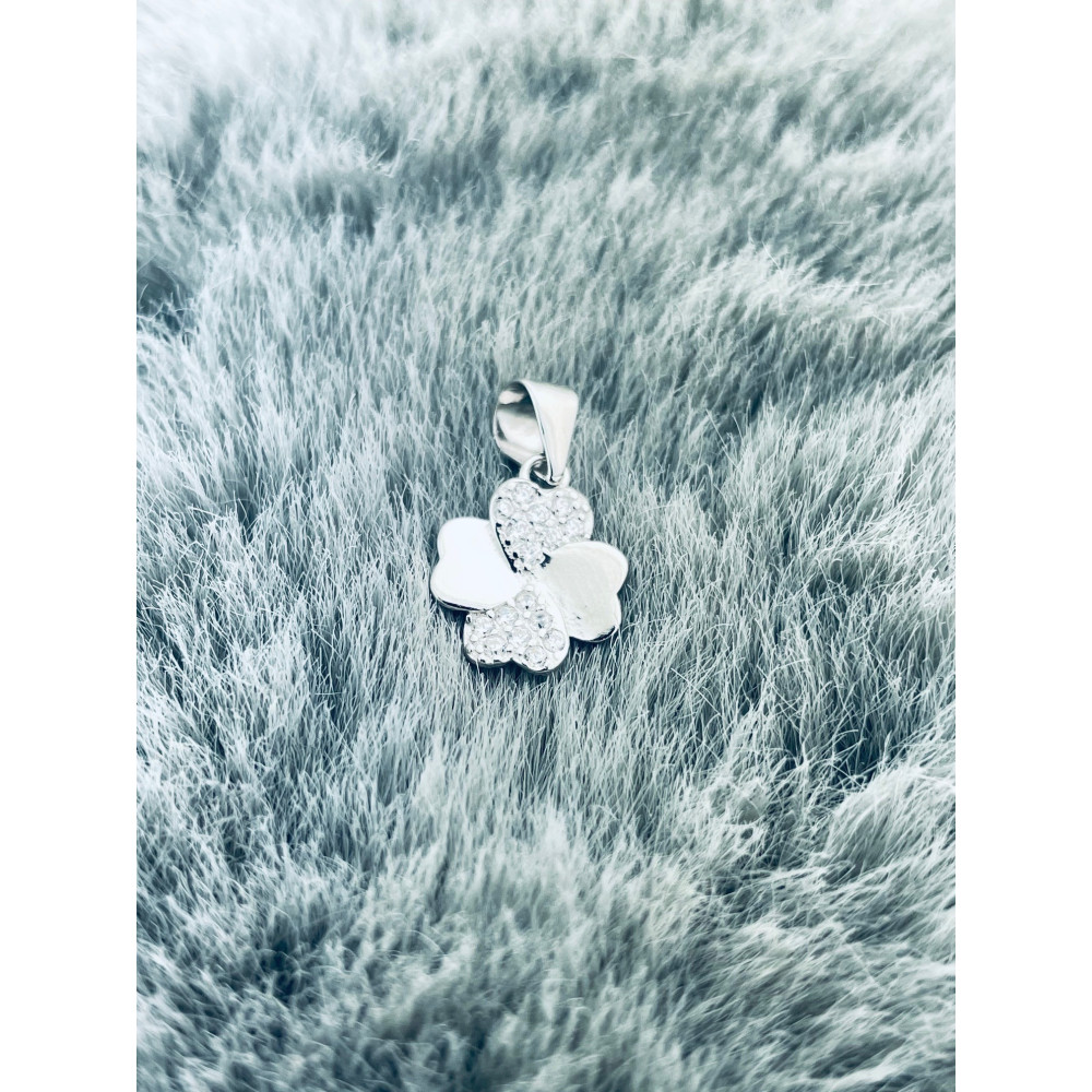 925 Silber Damen Medaillon Anhänger vierblättriges Kleeblatt mit Zirkonia