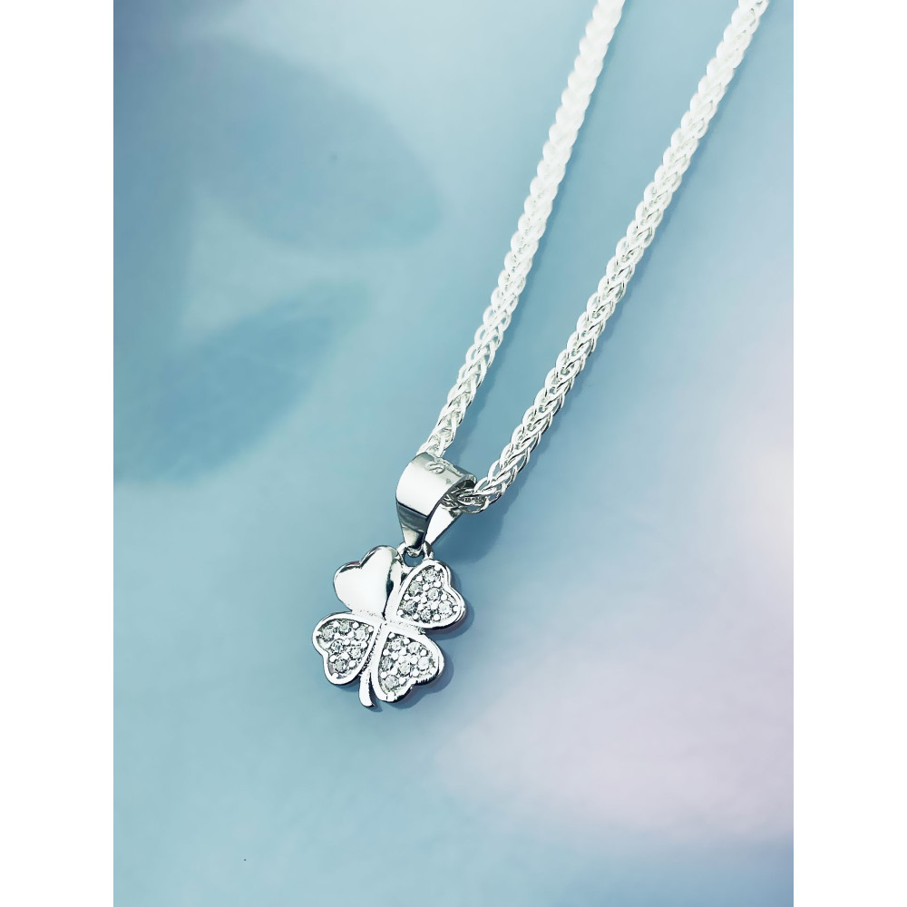 925 Silber Damen Medaillon Anhänger vierblättriges Kleeblatt mit Zirkonia