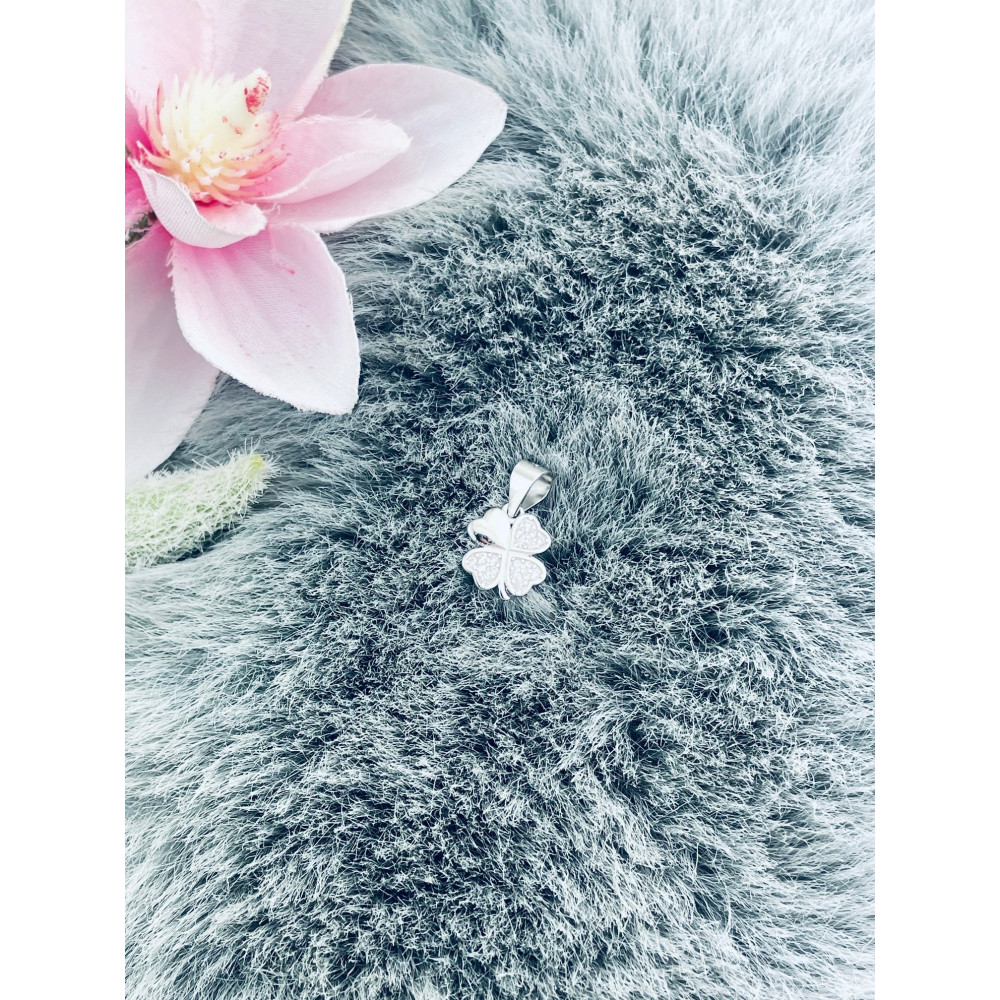 925 Silber Damen Medaillon Anhänger vierblättriges Kleeblatt mit Zirkonia