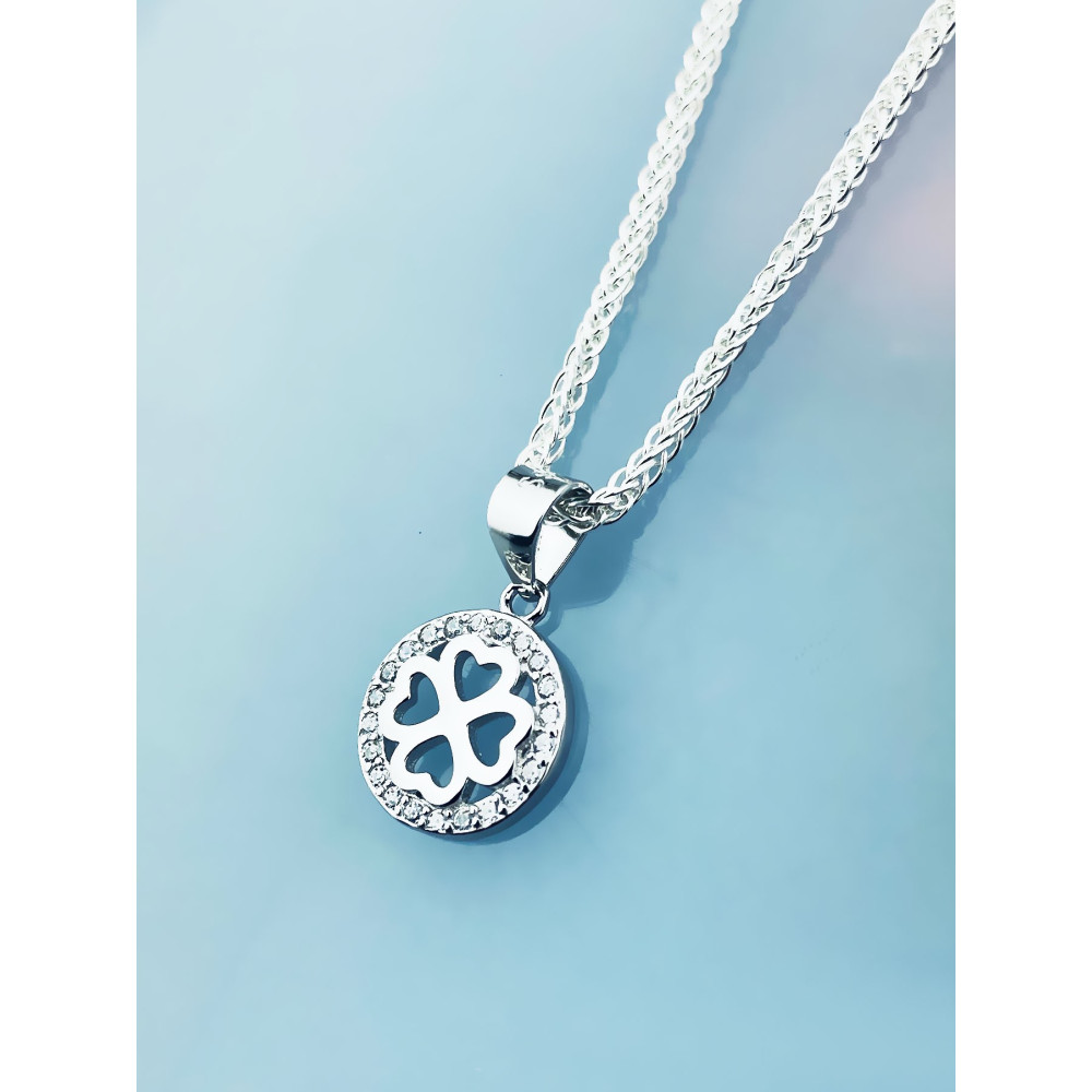 925 Silber Damen Medaillon Anhänger vierblättriges Kleeblatt mit Zirkonia