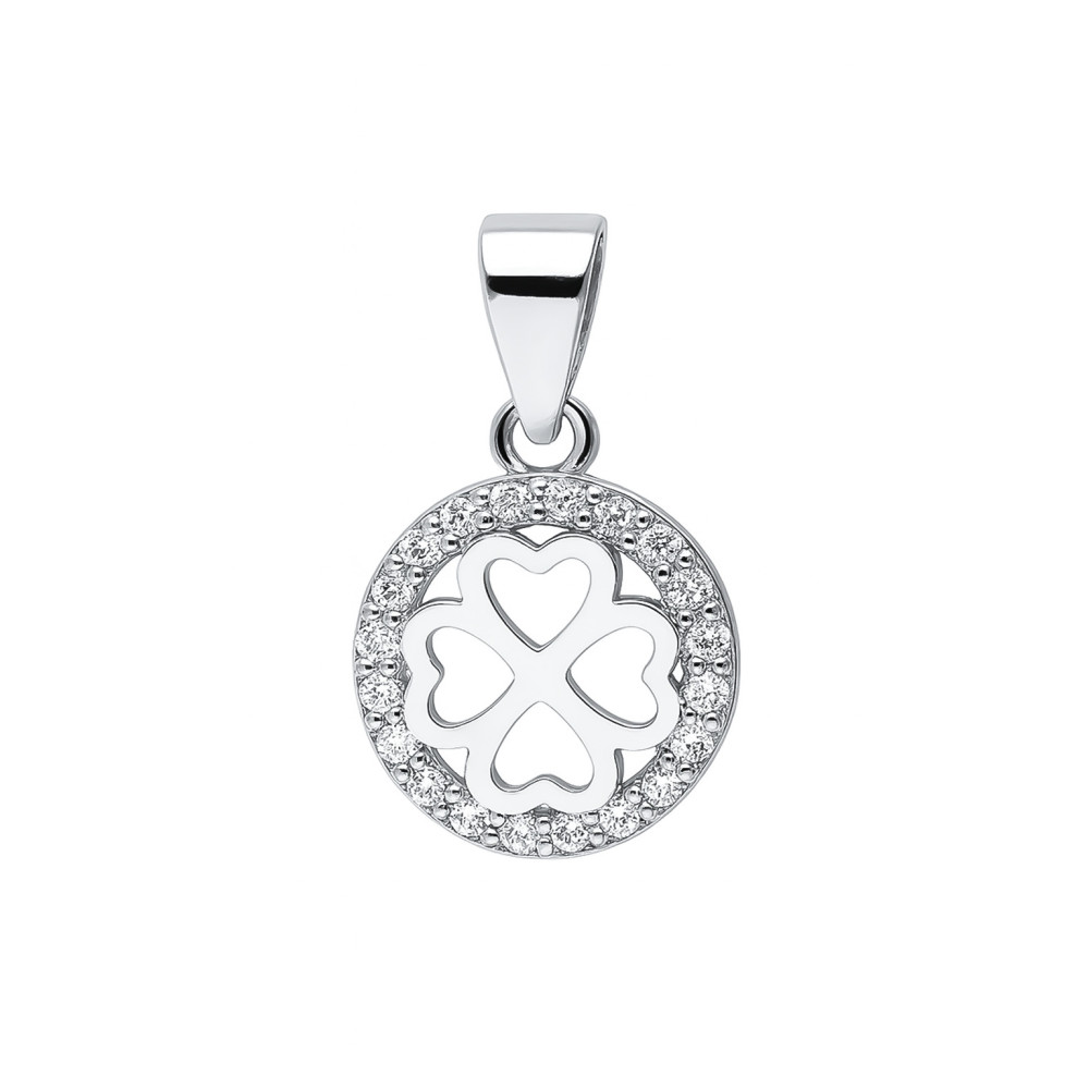 925 Silber Damen Medaillon Anhänger vierblättriges Kleeblatt mit Zirkonia