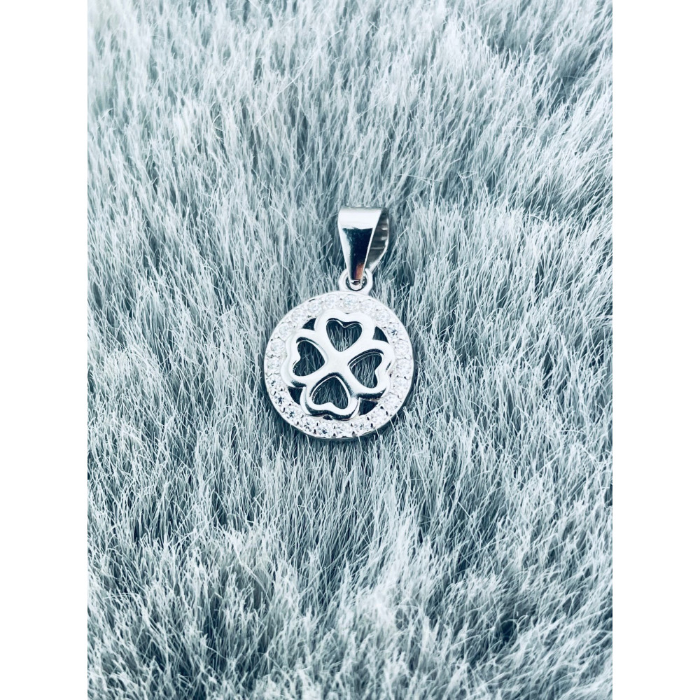 925 Silber Damen Medaillon Anhänger vierblättriges Kleeblatt mit Zirkonia