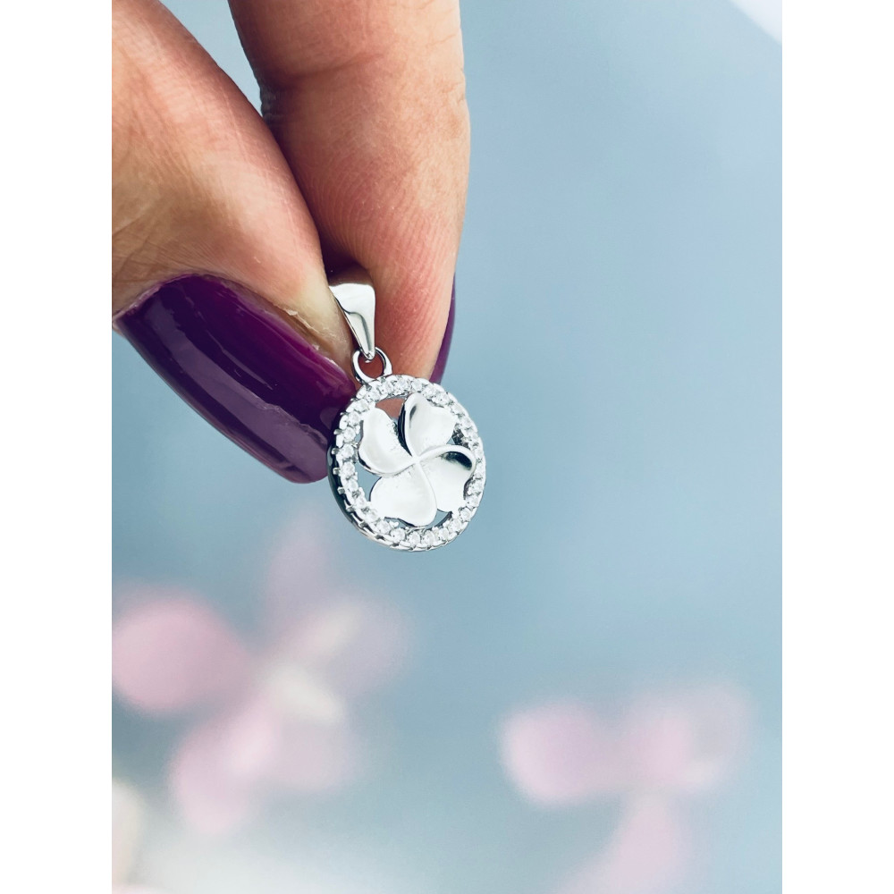 925 Silber Damen Medaillon Anhänger vierblättriges Kleeblatt mit Zirkonia